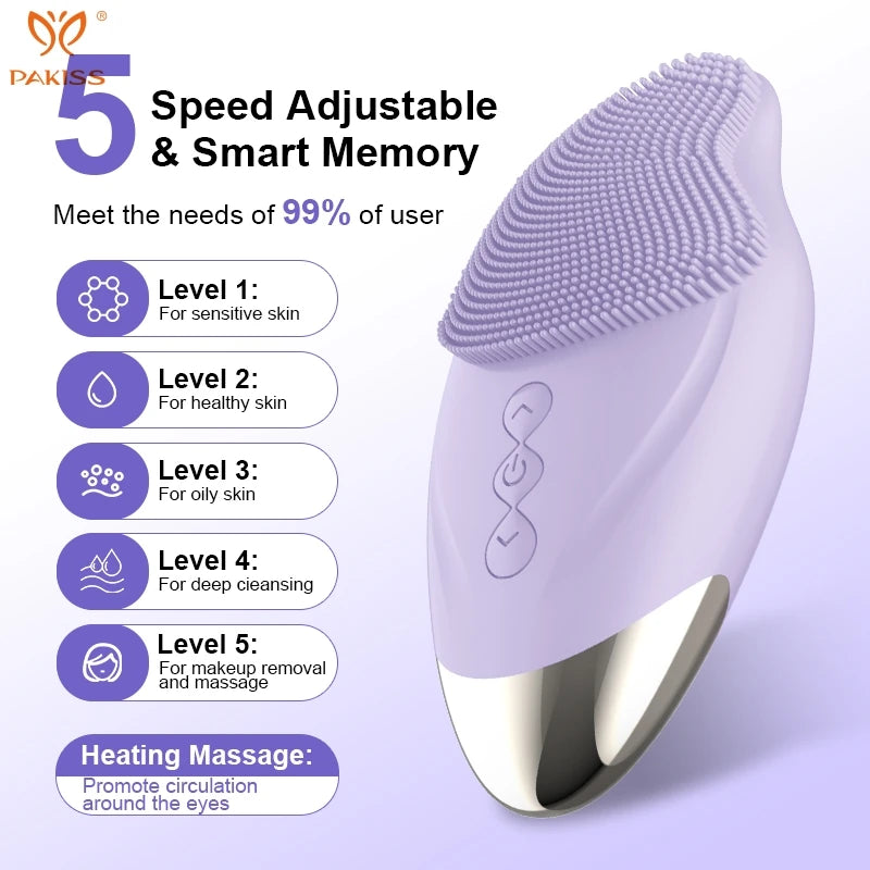 PAKISS Multifunctional  Electric Silicone Face Brush - Deep Pore Cleanser for Blackheads, Oil Control & Makeup Removal